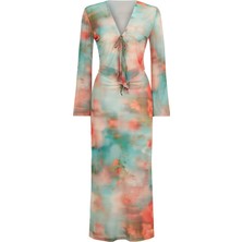 Aquella Çok Renkli Tül Crop Top-Etek Takım