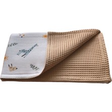Kido & Kidos Bebek 80 x 75 Waffle Pike - Desenli Müslin Çift Taraflı Çok Amaçlı Müslin Örtü