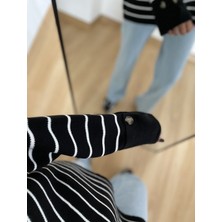 Myrum Butik Siyah Çizgili Kol Detaylı Triko Standart