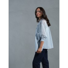 Myrum Butik Mavi Çizgili Düşük Omuzlu Premium Gömlek Standart