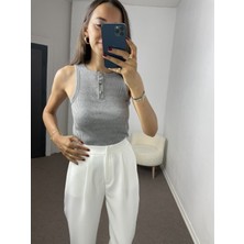 Myrum Butik Gri Düğmeli Premium Fitilli Atlet L