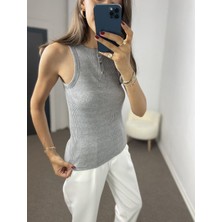 Myrum Butik Gri Düğmeli Premium Fitilli Atlet L