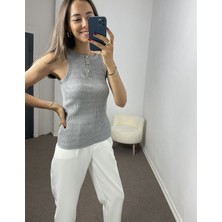 Myrum Butik Gri Düğmeli Premium Fitilli Atlet L