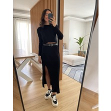 Myrum Butik Siyah Yırtmaçlı Etek Triko Takım Standart