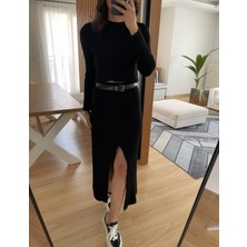 Myrum Butik Siyah Yırtmaçlı Etek Triko Takım Standart