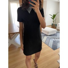 Myrum Butik Siyah Gömlek Yaka Süet Elbise M