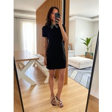 Myrum Butik Siyah Gömlek Yaka Süet Elbise M
