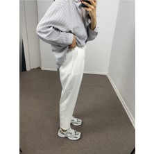 Myrum Butik Beyaz Beli Lastikli Havuç Pantolon S