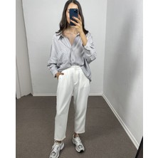 Myrum Butik Beyaz Beli Lastikli Havuç Pantolon S