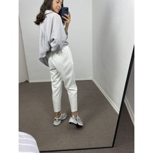 Myrum Butik Beyaz Beli Lastikli Havuç Pantolon S
