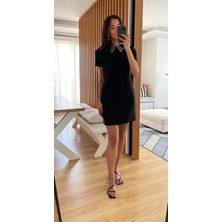 Myrum Butik Siyah Gömlek Yaka Süet Elbise L