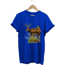 Avcılık Geyik Avcılığı ve Doğa Baskılı Orman Temalı %100 Pamuk Regular Fit T-Shirt