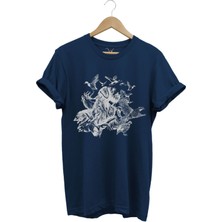 Avcılık Hunter Drahthaar Av Köpeği ve Keklik Ördek Çulluk Baskılı Regular Fit %100 Pamuk T-Shirt