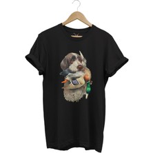 Avcılık Hunter Av Köpeği Ağzında Çulluk Kuşu Baskılı Çulluk Avı Regular Fit %100 Pamuk T-Shirt