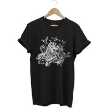 Avcılık Hunter Drahthaar Av Köpeği ve Keklik Ördek Çulluk Baskılı Regular Fit %100 Pamuk T-Shirt