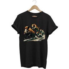 Avcılık Hunter Domuz Avı ve Av Köpekleri Baskılı Regular Fit %100 Pamuk T-Shirt