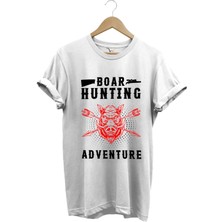 Domuz Avcılığı Baskılı Hunter Avcılık Temalı %100 Pamuk Regular Fit T-Shirt