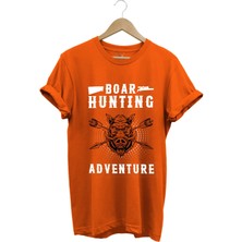 Domuz Avcılığı Baskılı Hunter Avcılık Temalı %100 Pamuk Regular Fit T-Shirt