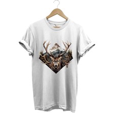 Avcılık Geyik Avı Dağ Doğa Baskılı Minimal Regular Fit %100 Pamuk T-Shirt