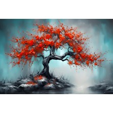 Aden Kırmızı Renk Ağaç Kanvas Tablo