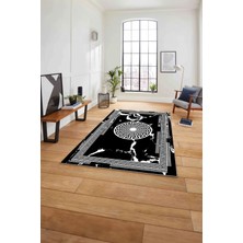 Napoli Home Baskılı Mermer Klasik Vektörel Model Kaymaz Yıkanabilir Yolluk Mutfak Salon Halısı, Mermer-61-Siyah,