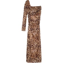 Myrum Butik Leopar Desenli Midi Elbise L