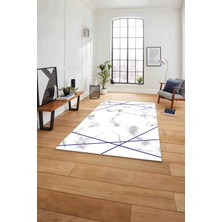 Napoli Home Baskılı Mermer Çizgi Motifli Kaymaz Yıkanabilir Yolluk Mutfak Salon Halısı, Mermer-40-Mavi,