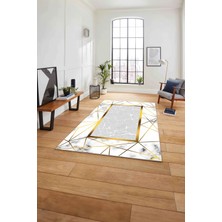 Napoli Home Baskılı Mermer Çerçeve Model Kaymaz Yıkanabilir Yolluk Mutfak Salon Halısı, Mermer-31-Beyaz,