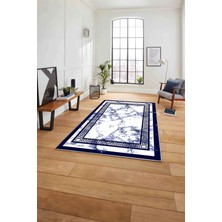 Napoli Home Baskılı Mermer Vektörel Desen Kaymaz Yıkanabilir Yolluk Mutfak Salon Halısı, Mermer-45-Lacivert,