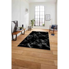 Napoli Home Dijital Baskılı Mermer Sade Model Kaymaz Yıkanabilir Yolluk Mutfak Salon Halısı, Mermer-52-Siyah,