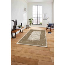 Napoli Home Baskılı Mermer Görünümlü Çerçeveli Kaymaz Yıkanabilir Yolluk Mutfak Salon Halısı, Mermer-36-Bej,