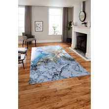 Napoli Home Dijital Baskılı Mermer Motifli Kaymaz Yıkanabilir Yolluk Mutfak Salon Halısı, Mermer-75-Turkuaz,