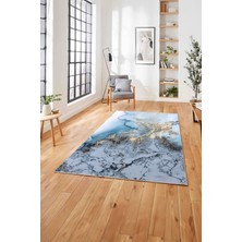 Napoli Home Dijital Baskılı Mermer Motifli Kaymaz Yıkanabilir Yolluk Mutfak Salon Halısı, Mermer-75-Turkuaz,