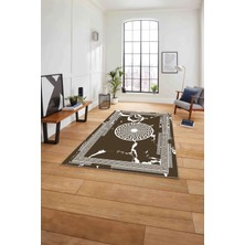 Napoli Home Baskılı Mermer Klasik Vektörel Model Kaymaz Yıkanabilir Yolluk Mutfak Salon Halısı, Mermer-61-Kahve,