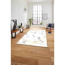 Napoli Home Baskılı Mermer Çizgi Motifli Kaymaz Yıkanabilir Yolluk Mutfak Salon Halısı, Mermer-40-Gold,