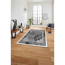Napoli Home Baskılı Mermer Akrilik Desen Kaymaz Yıkanabilir Yolluk Mutfak Salon Halısı, Mermer-74-Siyah,