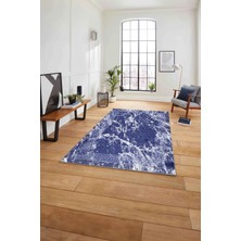 Napoli Home Baskılı Mermer Klasik Modern Kaymaz Yıkanabilir Yolluk Mutfak Salon Halısı, Mermer-80-Lacivert,