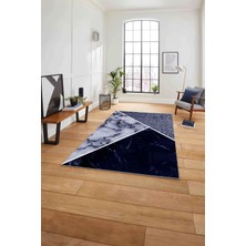 Napoli Home Baskılı Mermer Zeminli Kaymaz Yıkanabilir Yolluk Mutfak Salon Halısı, Mermer-57-Lacivert,