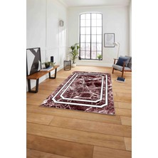 Napoli Home Baskılı Mermer Zemin Dekoratif Kaymaz Yıkanabilir Yolluk Mutfak Salon Halısı, Mermer-65-Bordo,