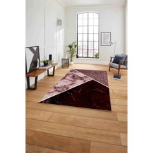 Napoli Home Baskılı Mermer Zeminli Kaymaz Yıkanabilir Yolluk Mutfak Salon Halısı, Mermer-57-Bordo,