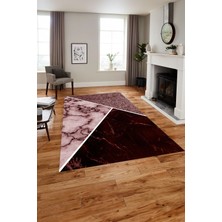 Napoli Home Baskılı Mermer Zeminli Kaymaz Yıkanabilir Yolluk Mutfak Salon Halısı, Mermer-57-Bordo,