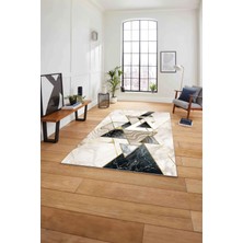 Napoli Home Baskılı Mermer Geometrik Model Kaymaz Yıkanabilir Yolluk Mutfak Salon Halısı, Mermer-77-Gold,