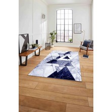 Napoli Home Baskılı Mermer Geometrik Model Kaymaz Yıkanabilir Yolluk Mutfak Salon Halısı, Mermer-77-Lacivert,