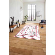 Napoli Home Baskılı Mermer Görünümlü Çizgili Kaymaz Yıkanabilir Yolluk Mutfak Salon Halısı, Mermer-34-Kırmızı,