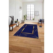 Napoli Home Baskılı Mermer Zigzag Desenli Kaymaz Yıkanabilir Yolluk Mutfak Salon Halısı, Mermer-79-Lacivert,