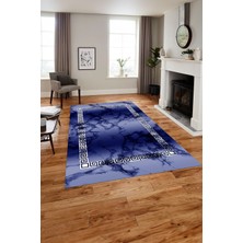 Napoli Home Baskılı Mermer Çerçeveli Model Kaymaz Yıkanabilir Yolluk Mutfak Salon Halısı, Mermer-48-Lacivert,