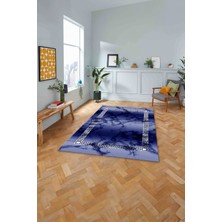 Napoli Home Baskılı Mermer Çerçeveli Model Kaymaz Yıkanabilir Yolluk Mutfak Salon Halısı, Mermer-48-Lacivert,