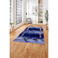 Napoli Home Baskılı Mermer Çerçeveli Model Kaymaz Yıkanabilir Yolluk Mutfak Salon Halısı, Mermer-48-Lacivert,