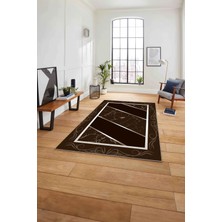 Napoli Home Baskılı Mermer Çerçeveli Modern Kaymaz Yıkanabilir Yolluk Mutfak Salon Halısı, Mermer-68-Kahve,