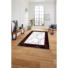 Napoli Home Baskılı Mermer Klasik Çerçeve Model Kaymaz Yıkanabilir Yolluk Mutfak Salon Halısı,Mermer-78-Kırmızı,